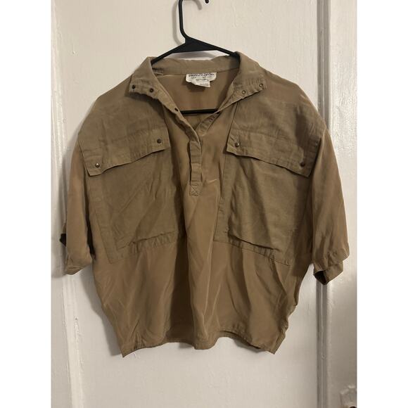 Vintage Pierre Cardin Utility-Style Short Sleeve Short Beige 100% Silk - Picture 3 of 3